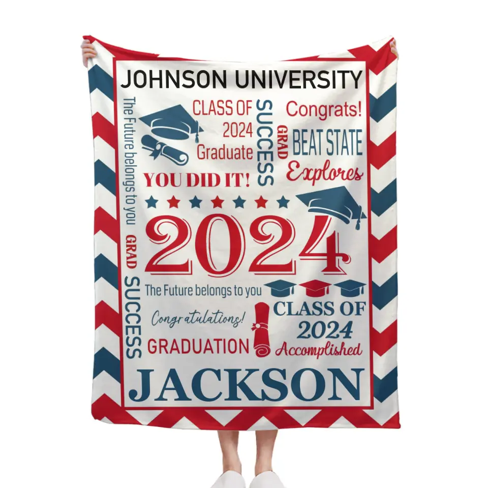 Personalized Envelope Pattern Graduation Blanket - Graduation Gift Class of 2024