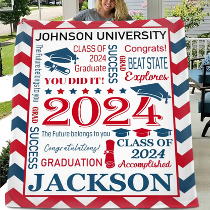 Personalized Envelope Pattern Graduation Blanket - Graduation Gift Class of 2024