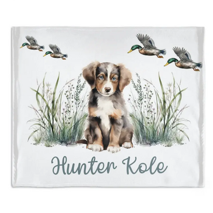 Personalized Mallard Duck Puppy Baby Blanket Gift