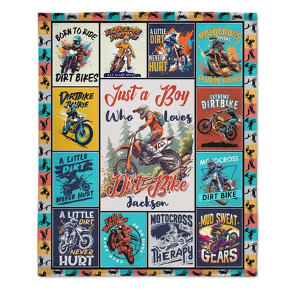 Personalized Dirt Bikes Blanket for Boys Kids Teens - Just a Boy Who Loves Dirt Bikes