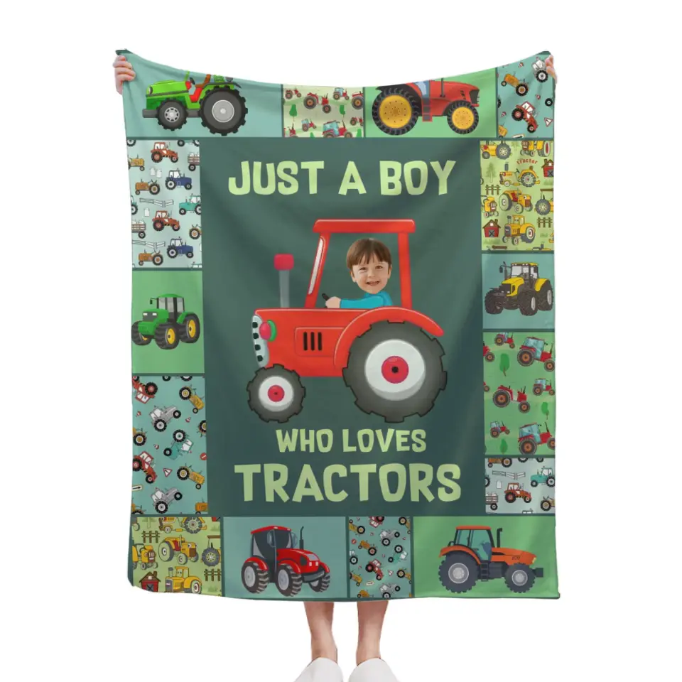 Personalized Custom Photo Blanket - Just A kid Who Loves Tractors