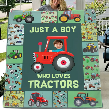 Personalized Custom Photo Blanket - Just A kid Who Loves Tractors