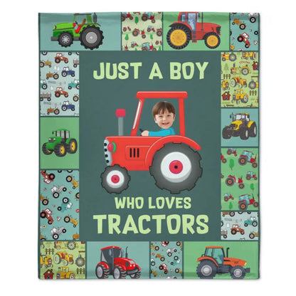 Personalized Custom Photo Blanket - Just A kid Who Loves Tractors