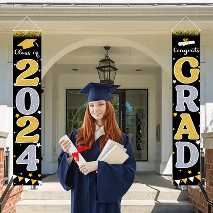Graduation Decorations 2024 GRAD Flash Banner Porch Door Sign