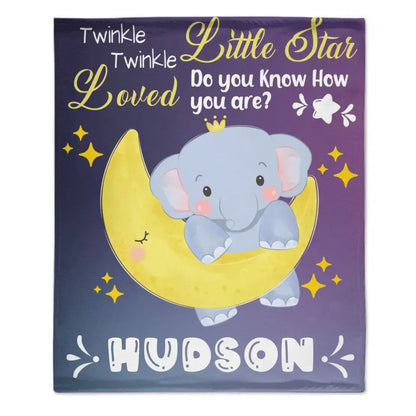 Personalized Baby Blankets for Boys Girls - Twinkle Little Star Baby Elephant On Moon