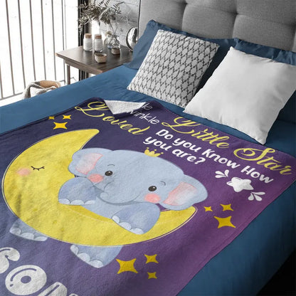 Personalized Baby Blankets for Boys Girls - Twinkle Little Star Baby Elephant On Moon