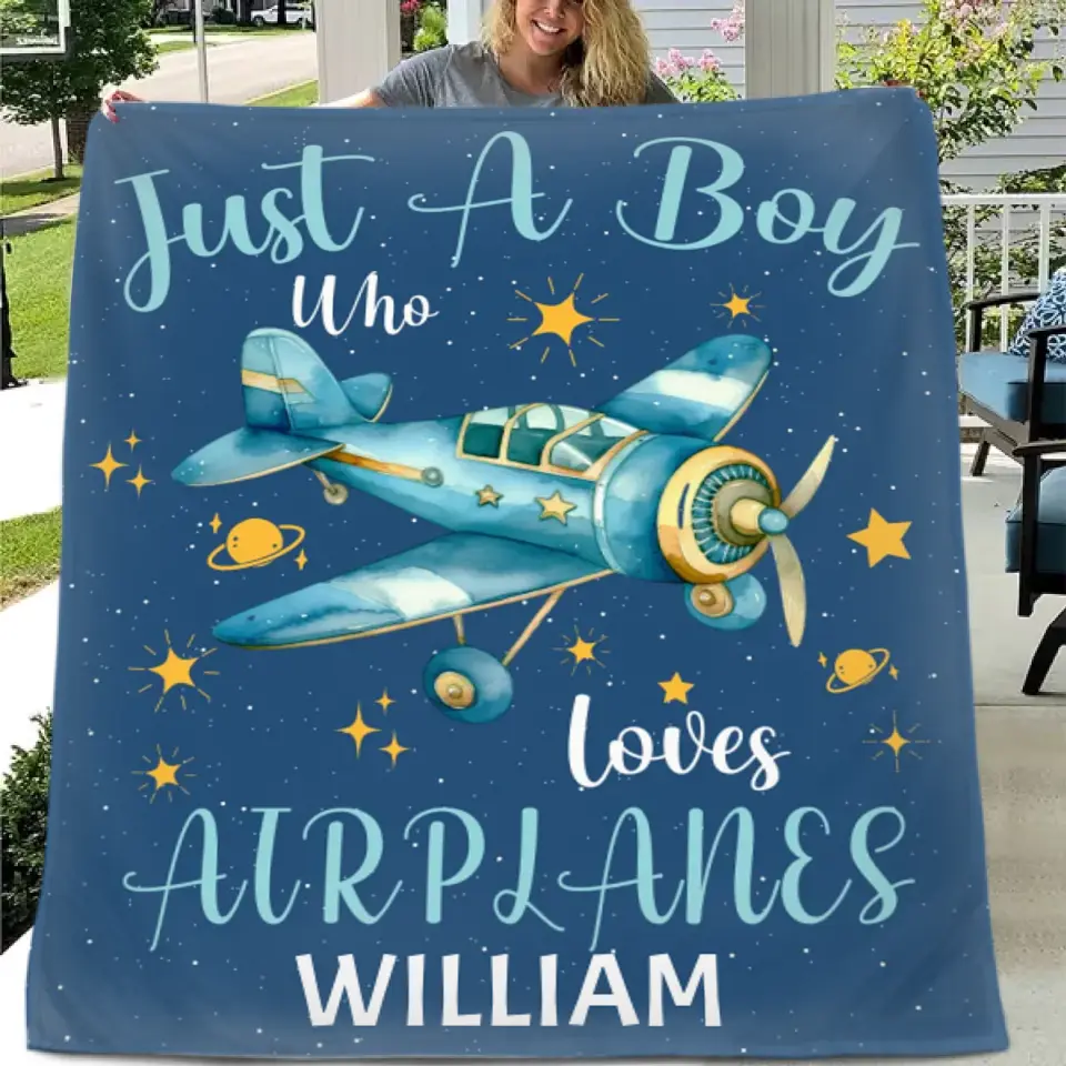 Just A Boy Who Loves AirPlanes - Personalized Blanket Gifts for Boys