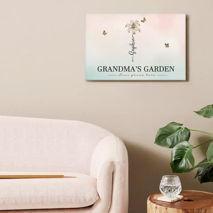 Personalized Canvas Wall Art - Grandma‘s Garden Love Grows Here, Beautiful Birth Month Flower Gift For Grandma Mom
