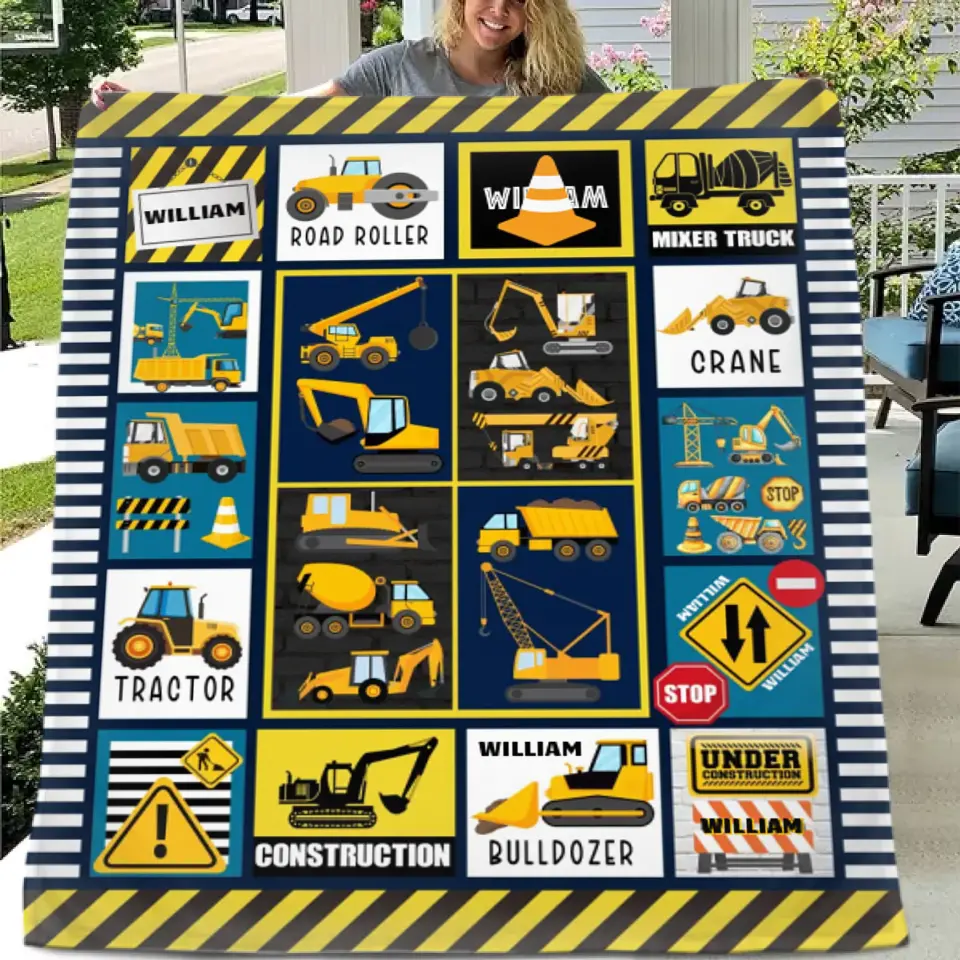 Personalized Construction Excavator Truck Blanket for Toddler - Gifts for Truck Car Lovers