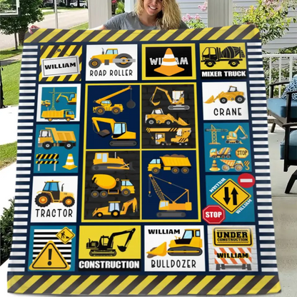 Personalized Construction Excavator Truck Blanket for Toddler - Gifts for Truck Car Lovers