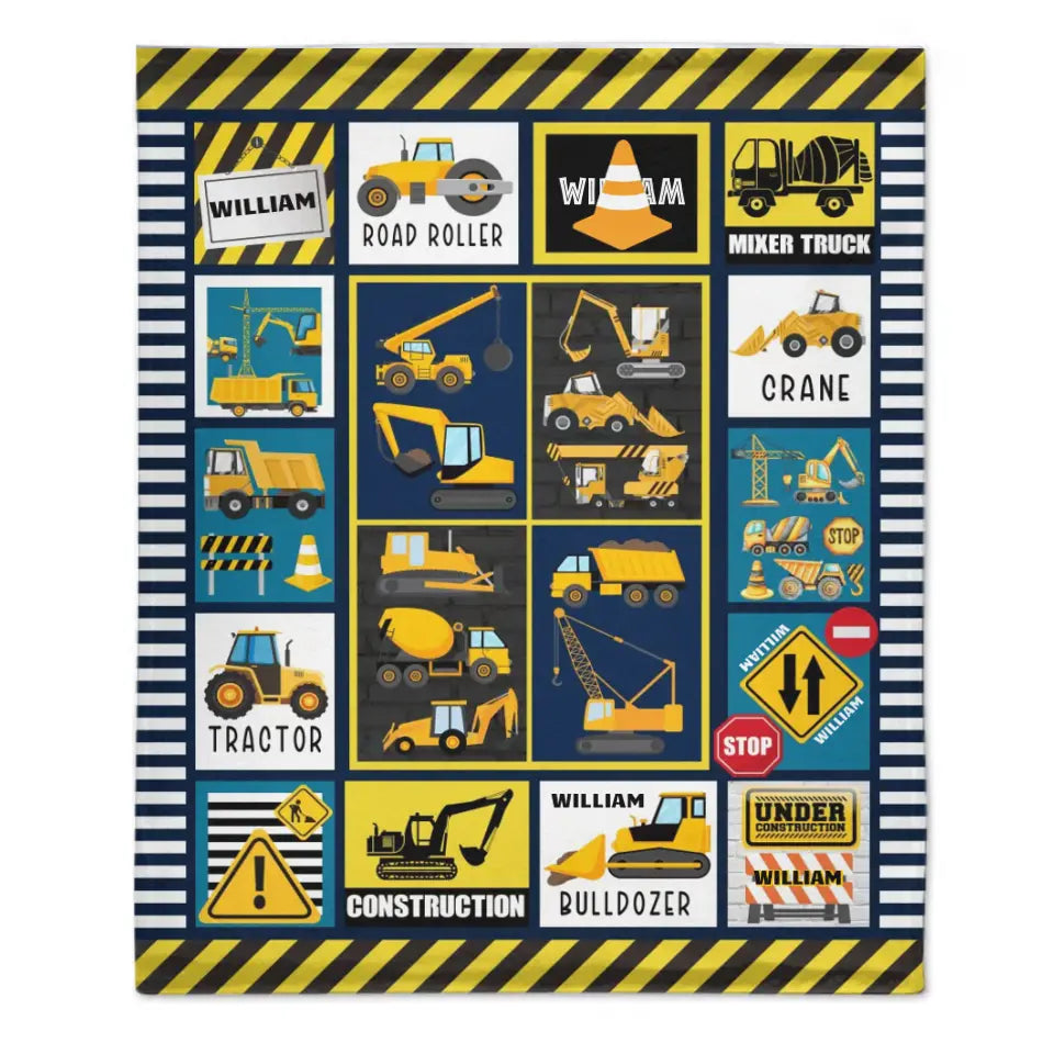 Personalized Construction Excavator Truck Blanket for Toddler - Gifts for Truck Car Lovers