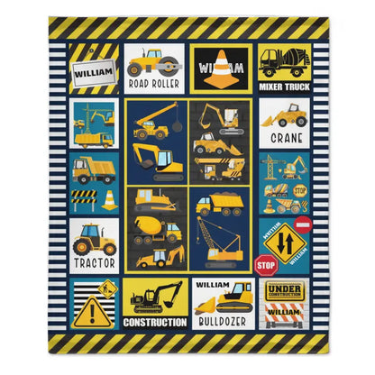 Personalized Construction Excavator Truck Blanket for Toddler - Gifts for Truck Car Lovers