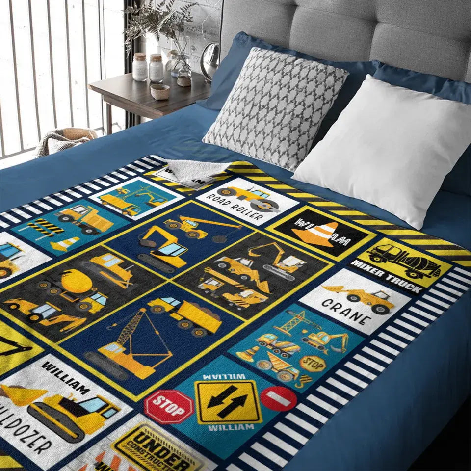 Personalized Construction Excavator Truck Blanket for Toddler - Gifts for Truck Car Lovers