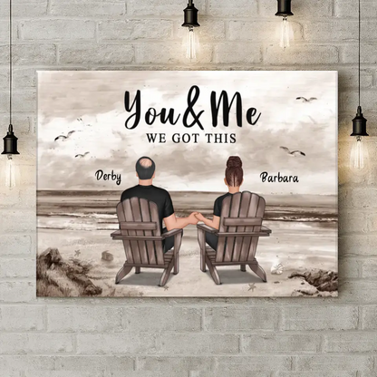 Personalized Canvas Wall Art - Couple Beach Landscape Retro Vintage, Anniversary Gift For Couple