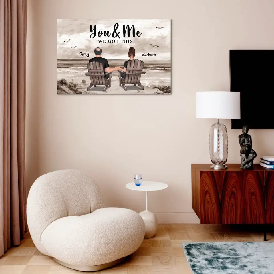 Personalized Canvas Wall Art - Couple Beach Landscape Retro Vintage, Anniversary Gift For Couple