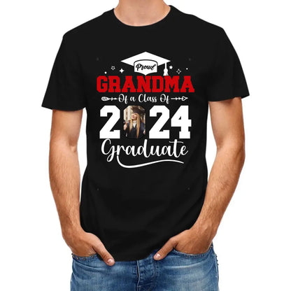 Custom Photo Family T Shirt - Proud Grandma Of A Class Of 2024 Graduation
