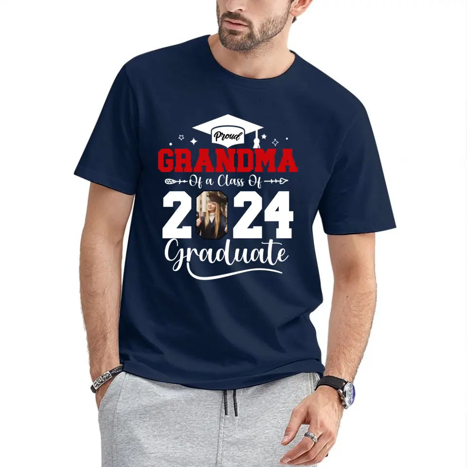 Custom Photo Family T Shirt - Proud Grandma Of A Class Of 2024 Graduation