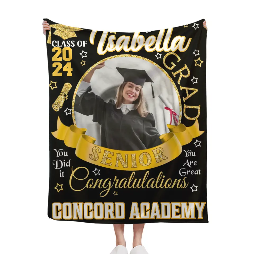 Personalized Custom Class of 2024 Graduation Blankets - Ribbon Customized Name Photo - High School College Senior Graduation Gifts