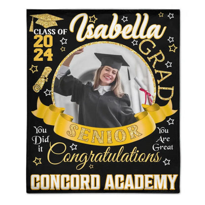 Personalized Custom Class of 2024 Graduation Blankets - Ribbon Customized Name Photo - High School College Senior Graduation Gifts