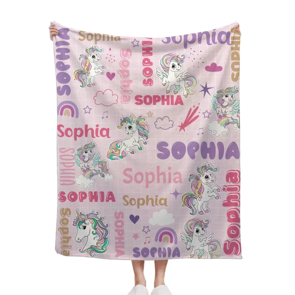 Personalized Custom Rainbow Unicorn Blankets for Kids - Gift for Girls Baby Birthday Shower Gift