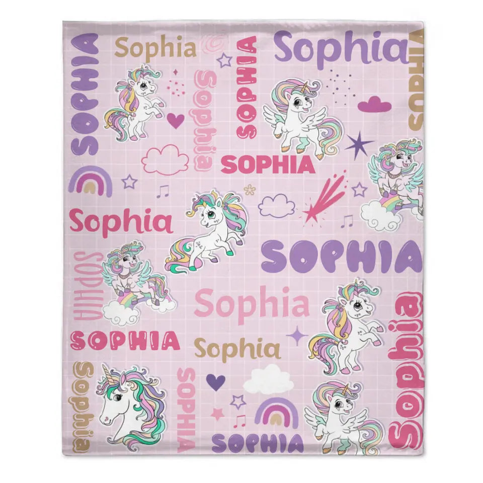 Personalized Custom Rainbow Unicorn Blankets for Kids - Gift for Girls Baby Birthday Shower Gift