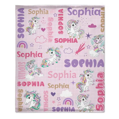 Personalized Custom Rainbow Unicorn Blankets for Kids - Gift for Girls Baby Birthday Shower Gift