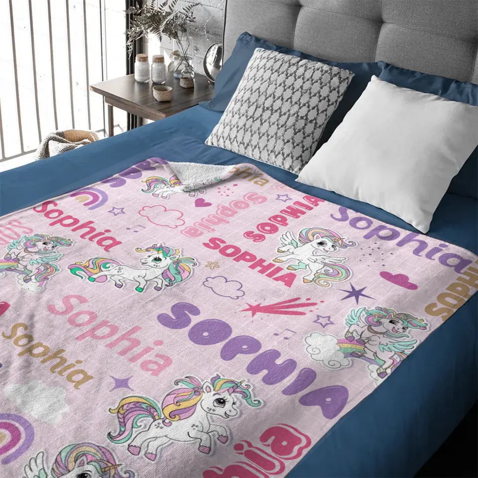 Personalized Custom Rainbow Unicorn Blankets for Kids - Gift for Girls Baby Birthday Shower Gift