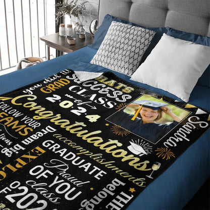 Personalized Senior Class of 2024 Champagne Black Blankets with Photo and Name