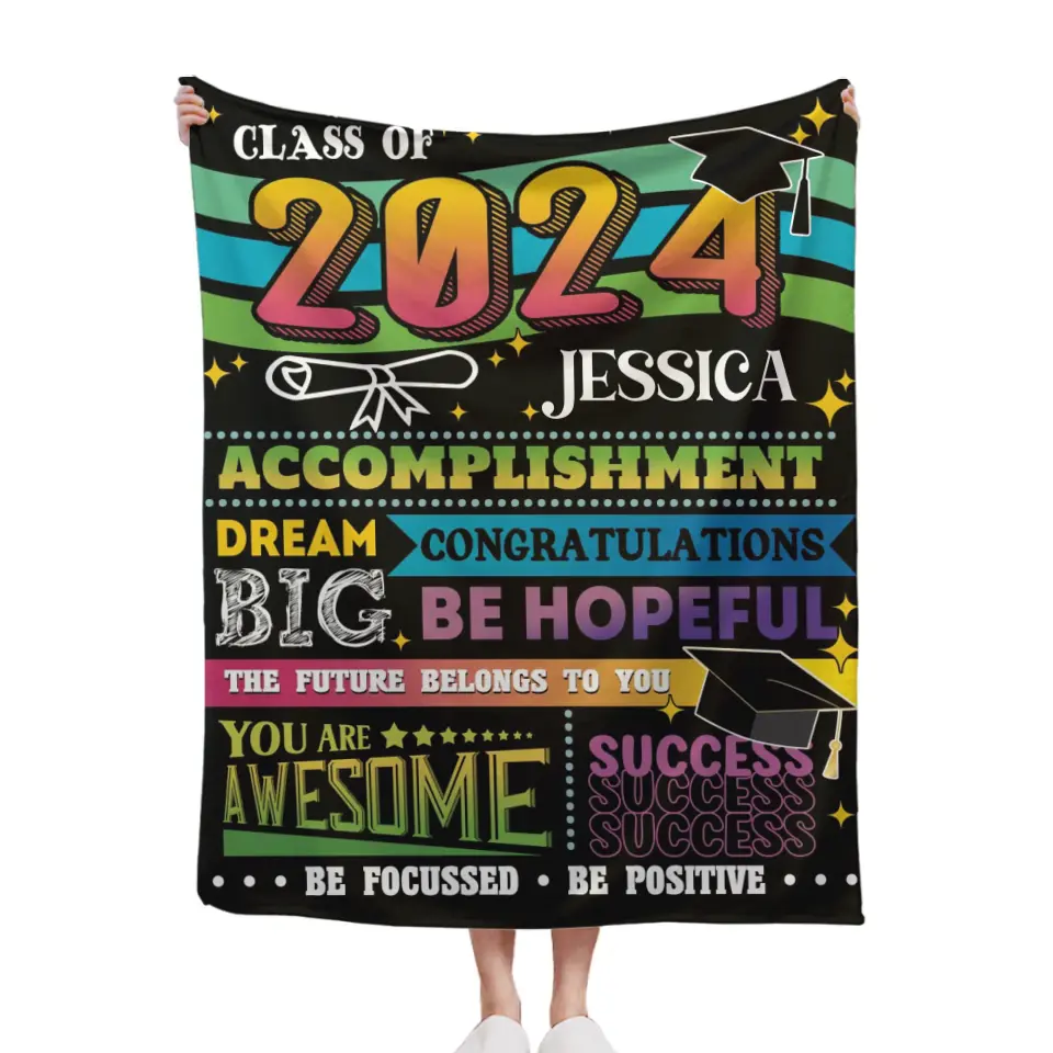 Personalized Corrugated Green Gradient Graduation Blanket, Customized Name