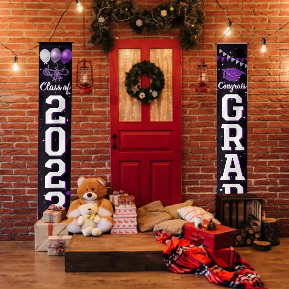 2024 Graduation Decorations-Class of 2024 Congrats Grad Porch Purple Sign Banner