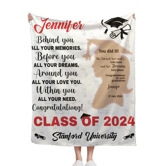 You Did It Girl Brown Silhouette Graduation Blanket - Gift for Daughter - Personalized Blanket