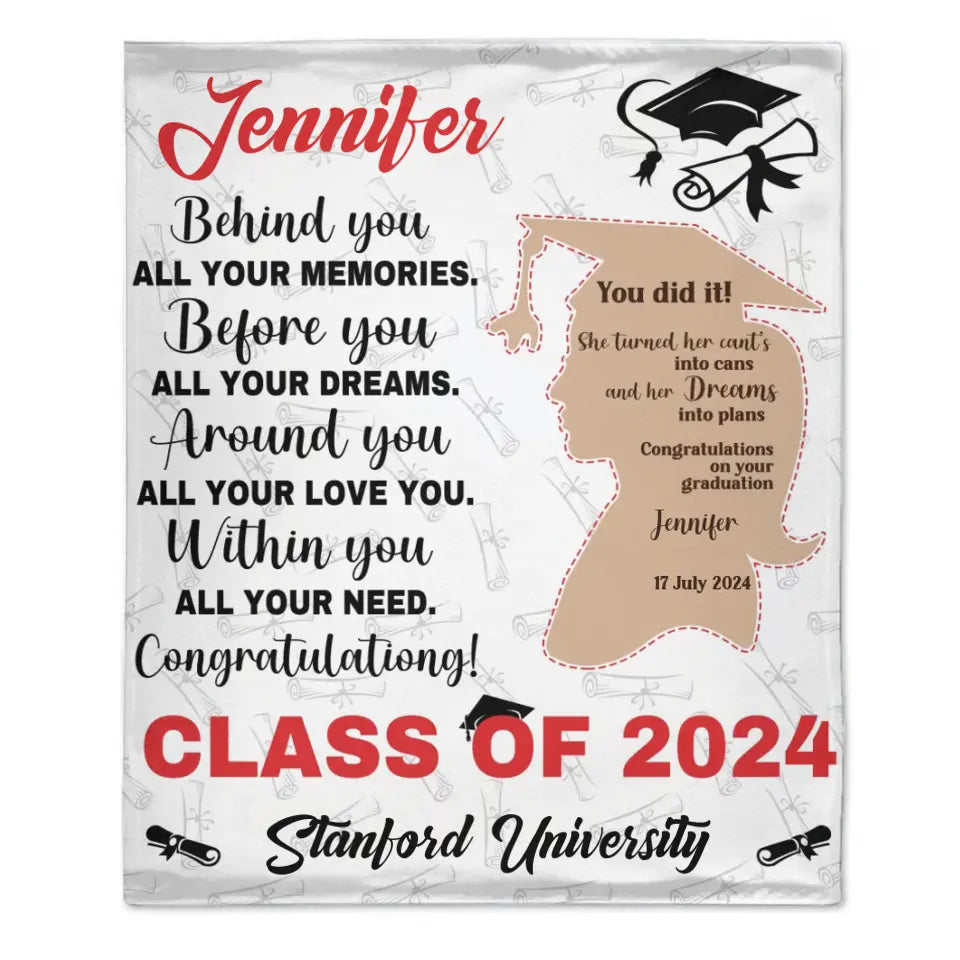 You Did It Girl Brown Silhouette Graduation Blanket - Gift for Daughter - Personalized Blanket
