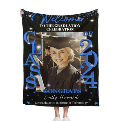 Graduation Party Class Of 2024 Blanket - Custom Photo - Welcome To The Graduation Celebration