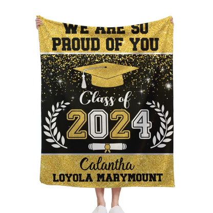 Personalized Glitter Background Blanket Best Gift Idea Graduation Class of Senior Gift