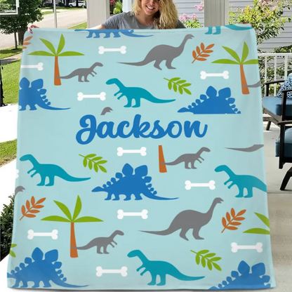 Personalized Watercolor Dinosaur Silhouette Name Blanket