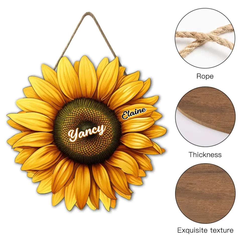 Mom, Auntie Family Sunflower - Birthday, Loving Gift For Mother, Grandma, Grandmother - Personalized Custom Shaped Wood Sign