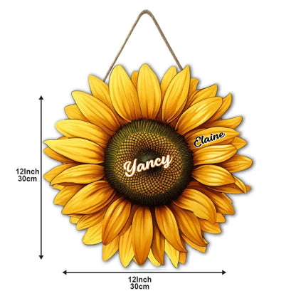 Mom, Auntie Family Sunflower - Birthday, Loving Gift For Mother, Grandma, Grandmother - Personalized Custom Shaped Wood Sign