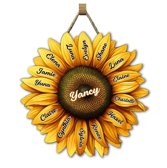 Mom, Auntie Family Sunflower - Birthday, Loving Gift For Mother, Grandma, Grandmother - Personalized Custom Shaped Wood Sign