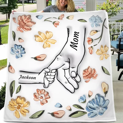 Mom's Love Hands Holding Pastel Floral - Personalized Blanket