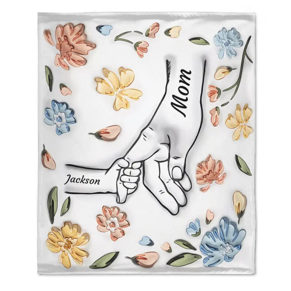 Mom's Love Hands Holding Pastel Floral - Personalized Blanket