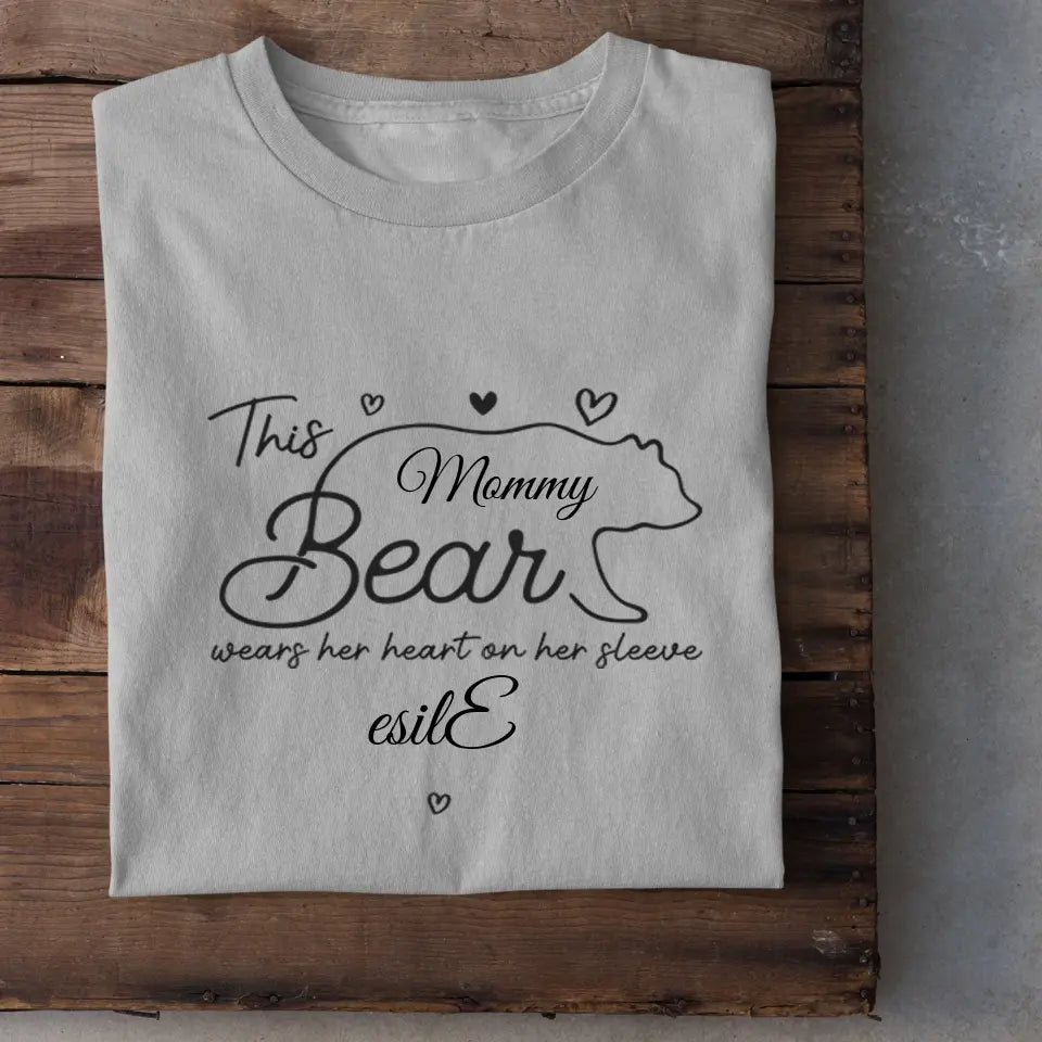 This mama bear prints her heart on clothing - Family Personalized Unisex T-Shirt, Gift for Mom
