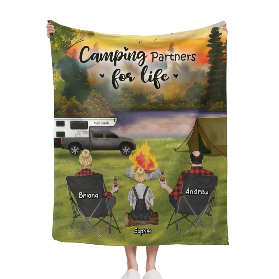 Custom Personalized Camping Blanket - Parents Upto 3 Kids - Gift Idea For The Whole Family