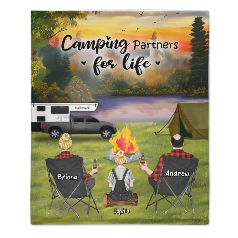 Custom Personalized Camping Blanket - Parents Upto 3 Kids - Gift Idea For The Whole Family