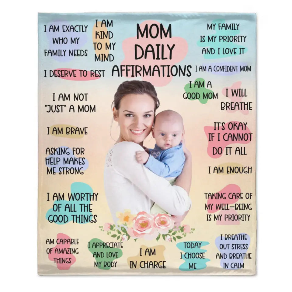 Personalized Custom Mom and Daughter Photo Blanket - Mom Daily Affirmations