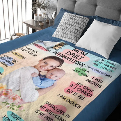 Personalized Custom Mom and Daughter Photo Blanket - Mom Daily Affirmations