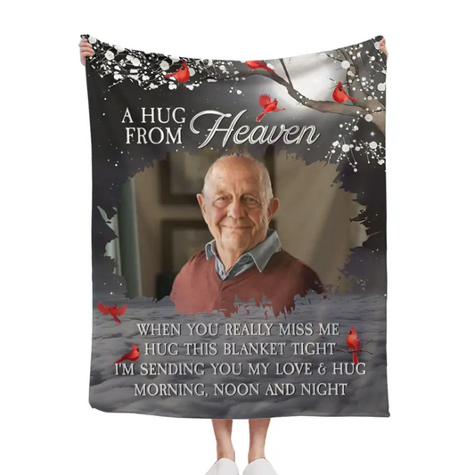 A hug from heaven - a personalized photo flannel blanket