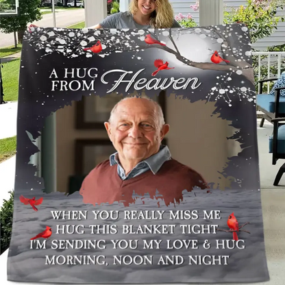 A hug from heaven - a personalized photo flannel blanket