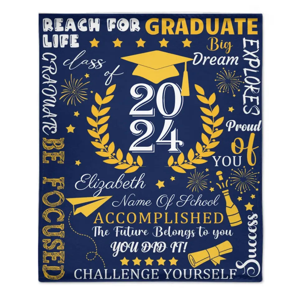 Personalized Custom Graduate Class of 2024 Blanket - Gifts for Grads - champagne party wheat elements