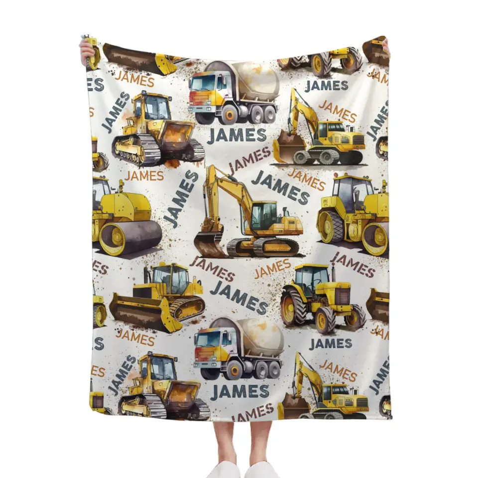 Personalized Construction Truck Blanket, Custom Kids Blanket With Name