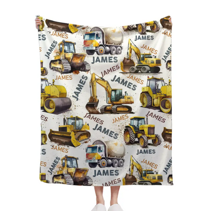 Personalized Construction Truck Blanket, Custom Kids Blanket With Name